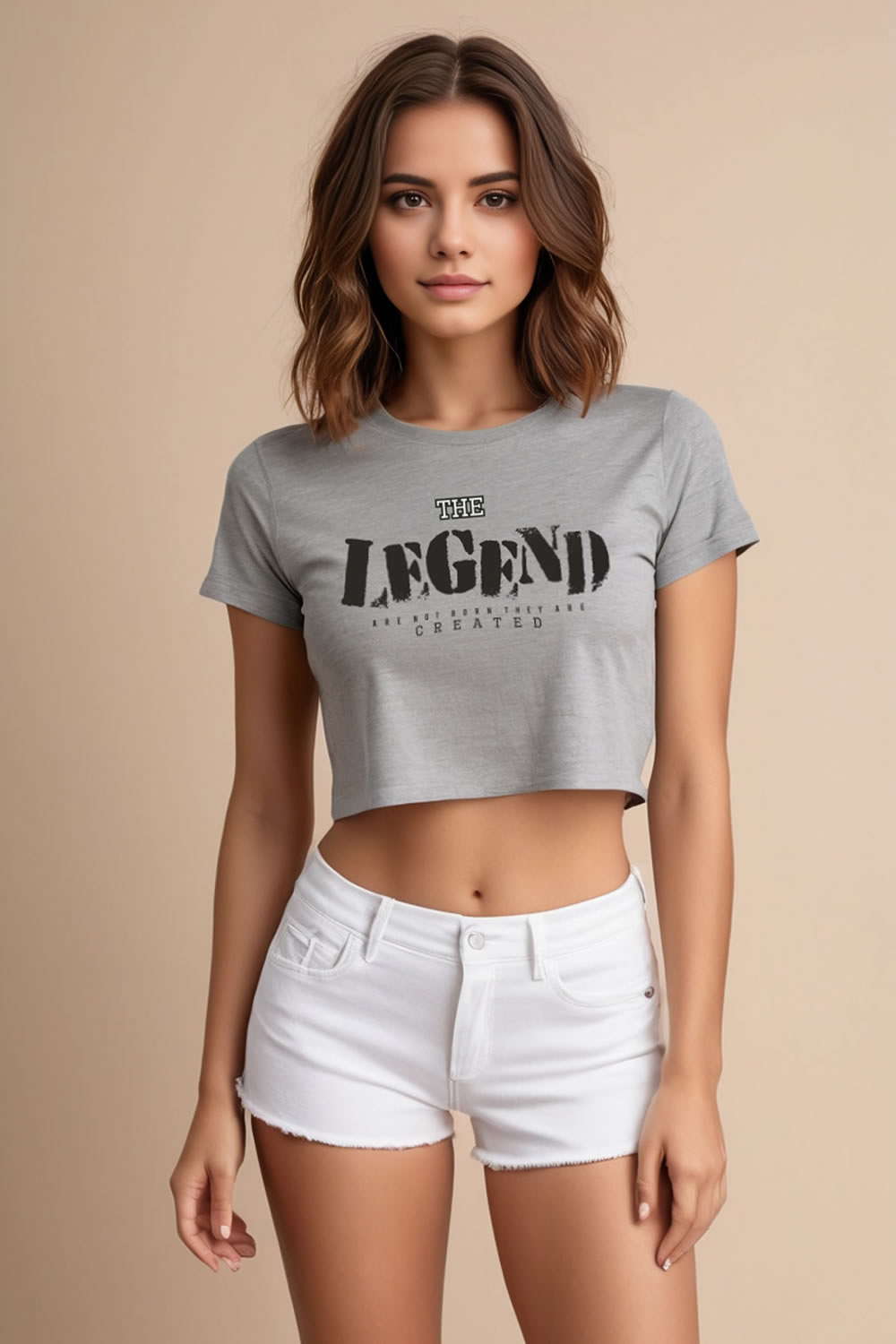 The Legend Baskılı Gri Melanj Crop Top