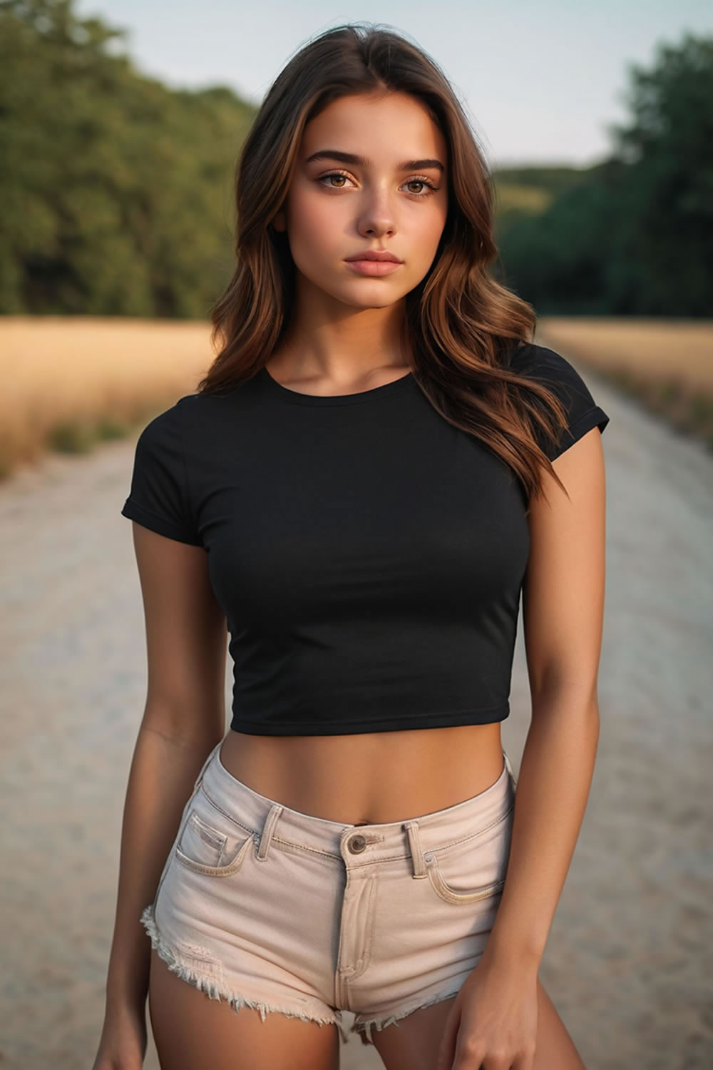 Siyah Bisiklet Yaka Crop Top