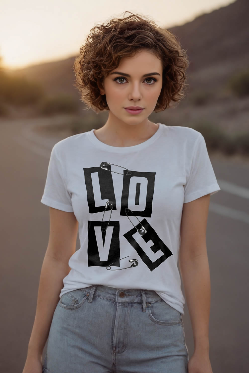 LOVE Baskılı Kadın Beyaz Tişört