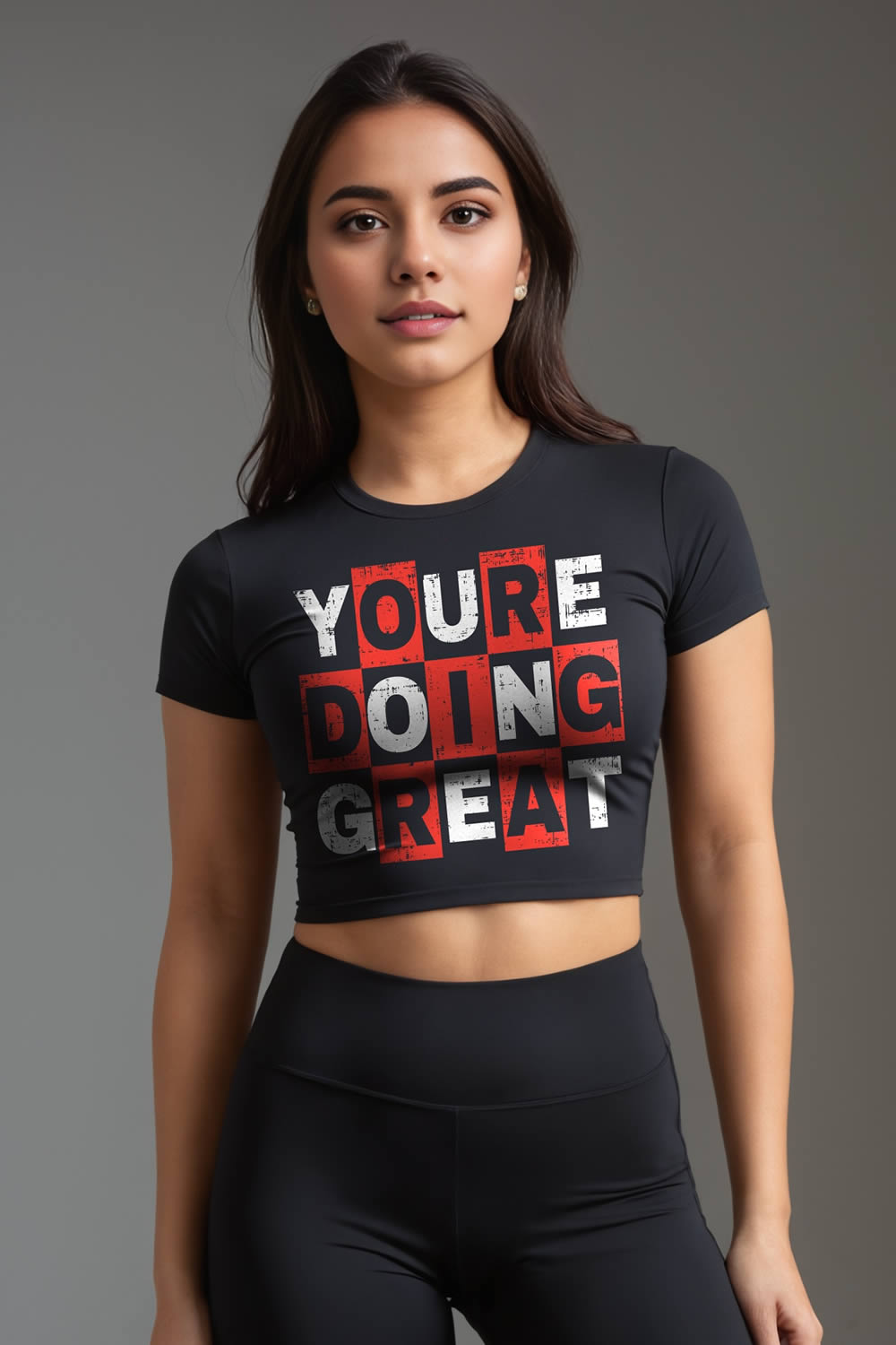 You're Doing Great Baskılı Siyah Crop Top