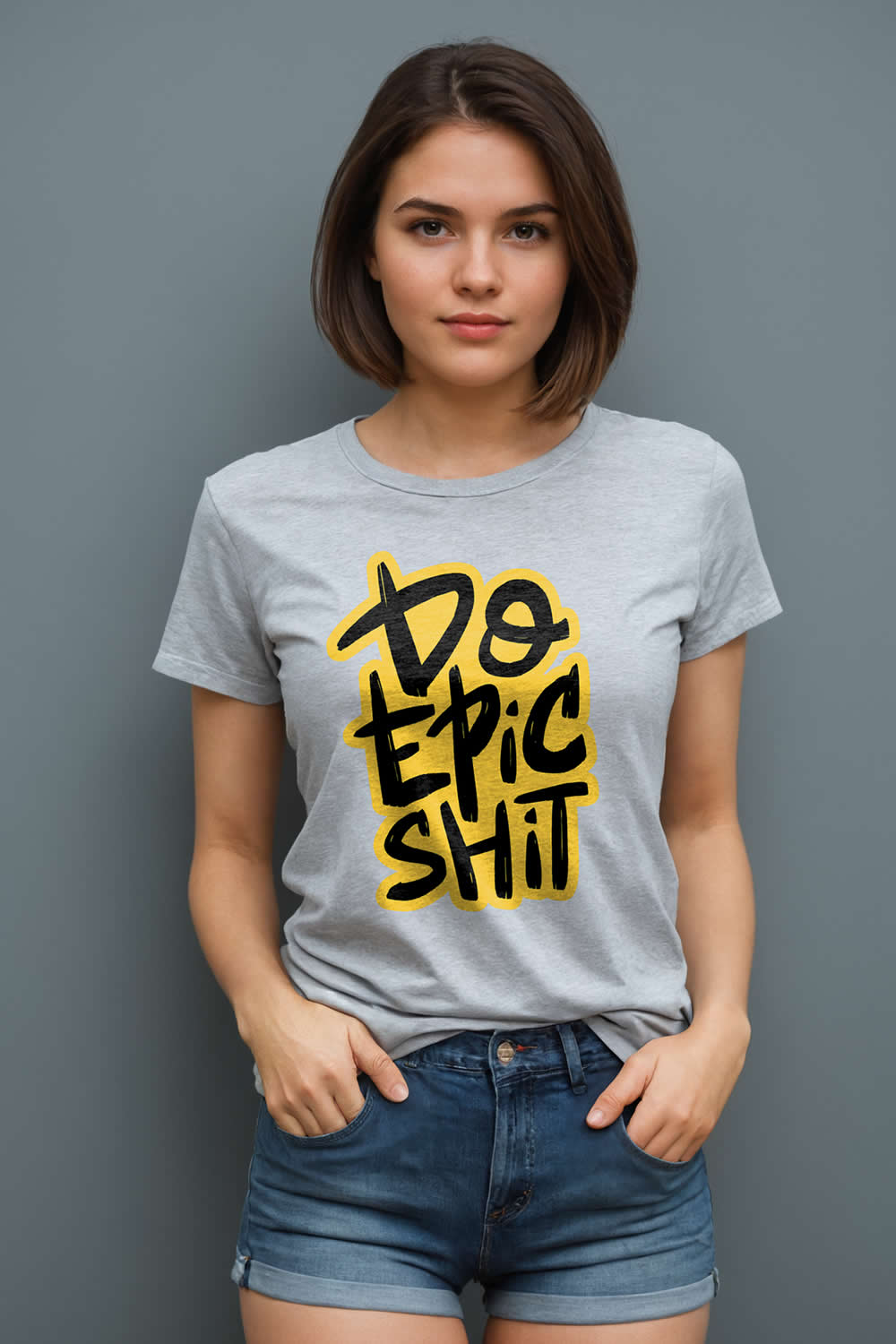 Do Epic Sh*t Baskılı Kadın SlimFit Tişört - Gri Melanj
