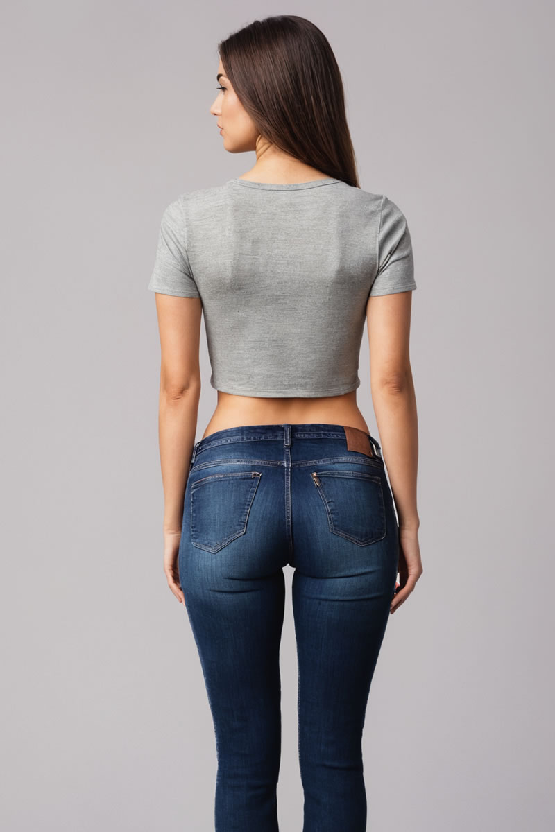 Gri Melanj Bisiklet Yaka Crop Top