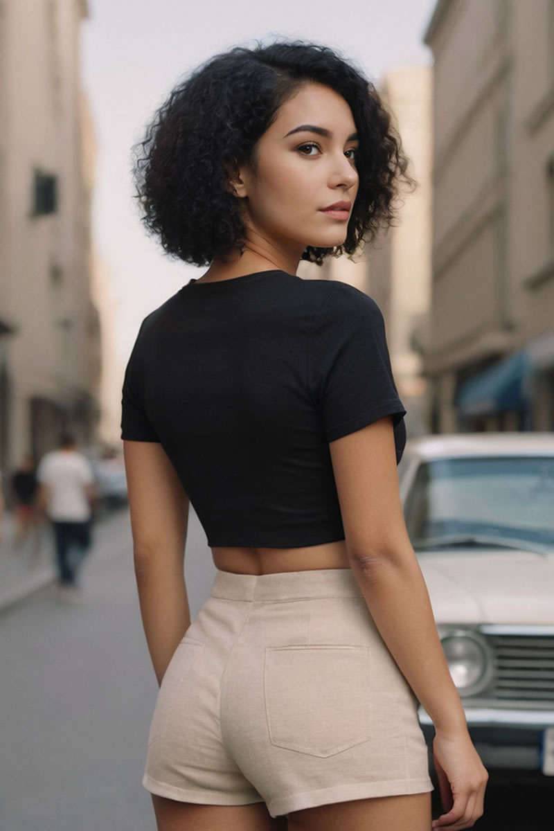 Siyah Bisiklet Yaka Crop Top