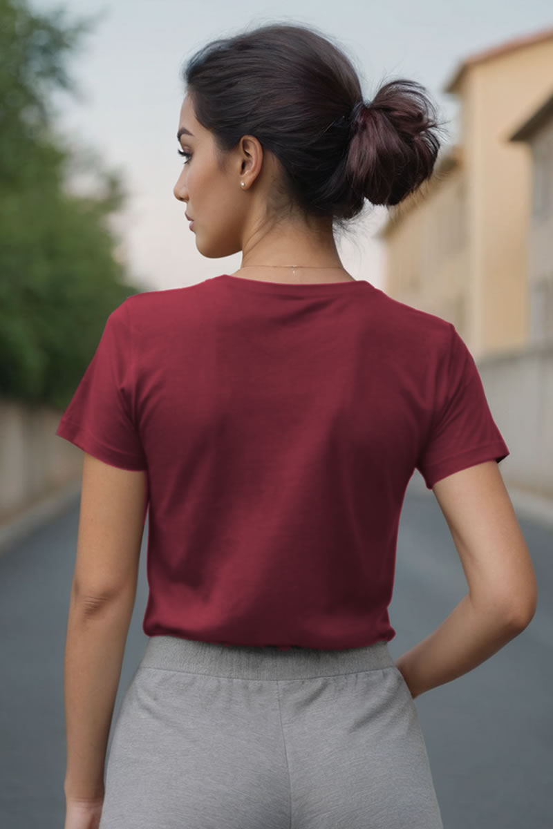 Basic Bordo V Yaka Tişört