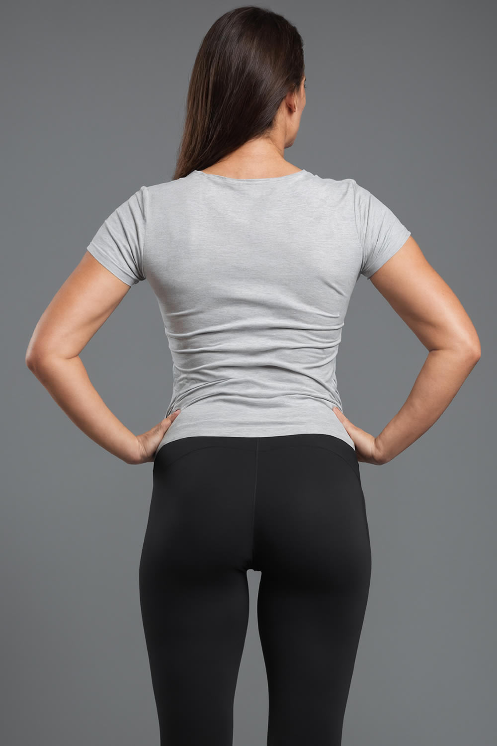 Positive Baskılı Kadın SlimFit Tişört - Gri Melanj