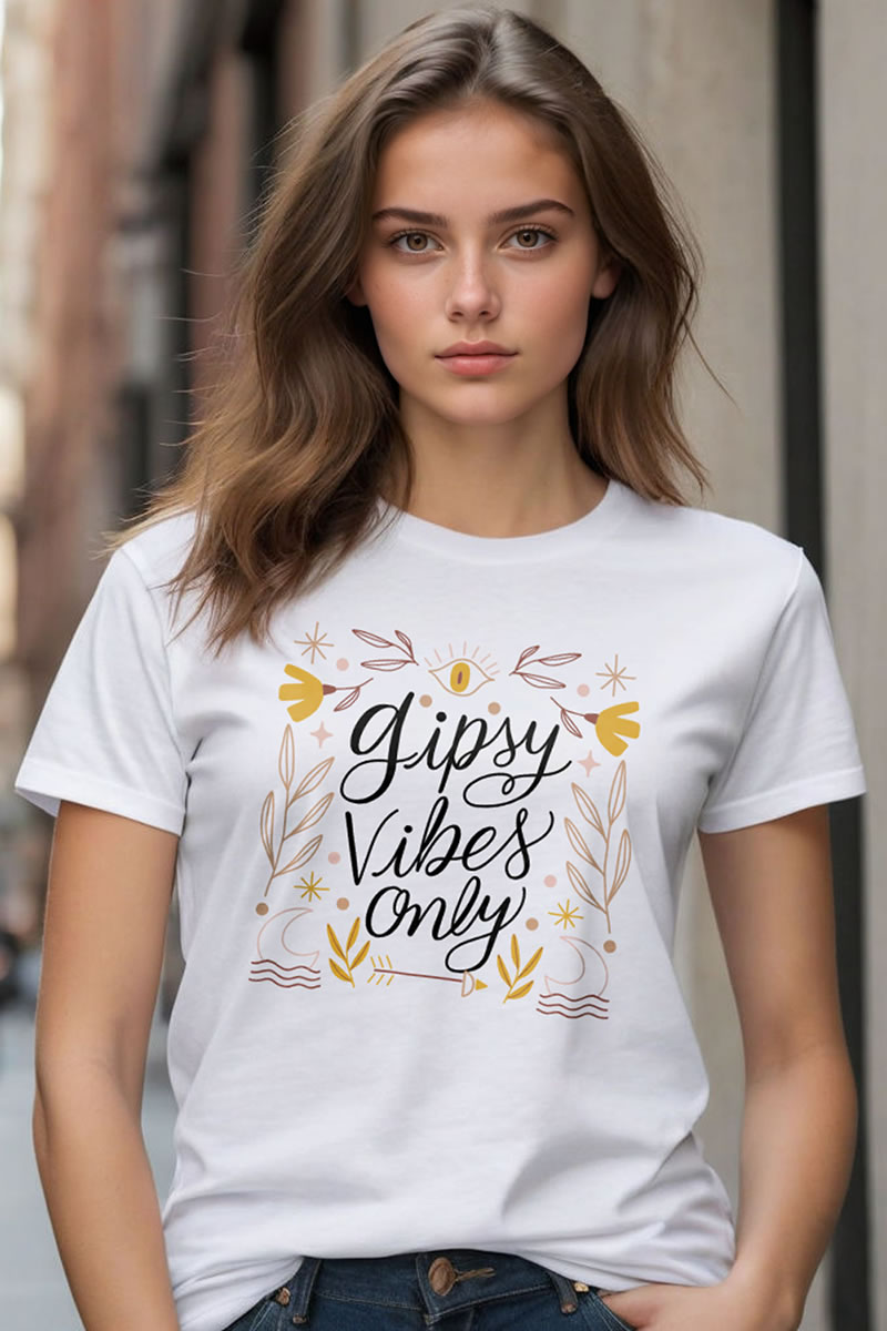 Gipsy Vibes Only Baskılı Slim Fit Tişört